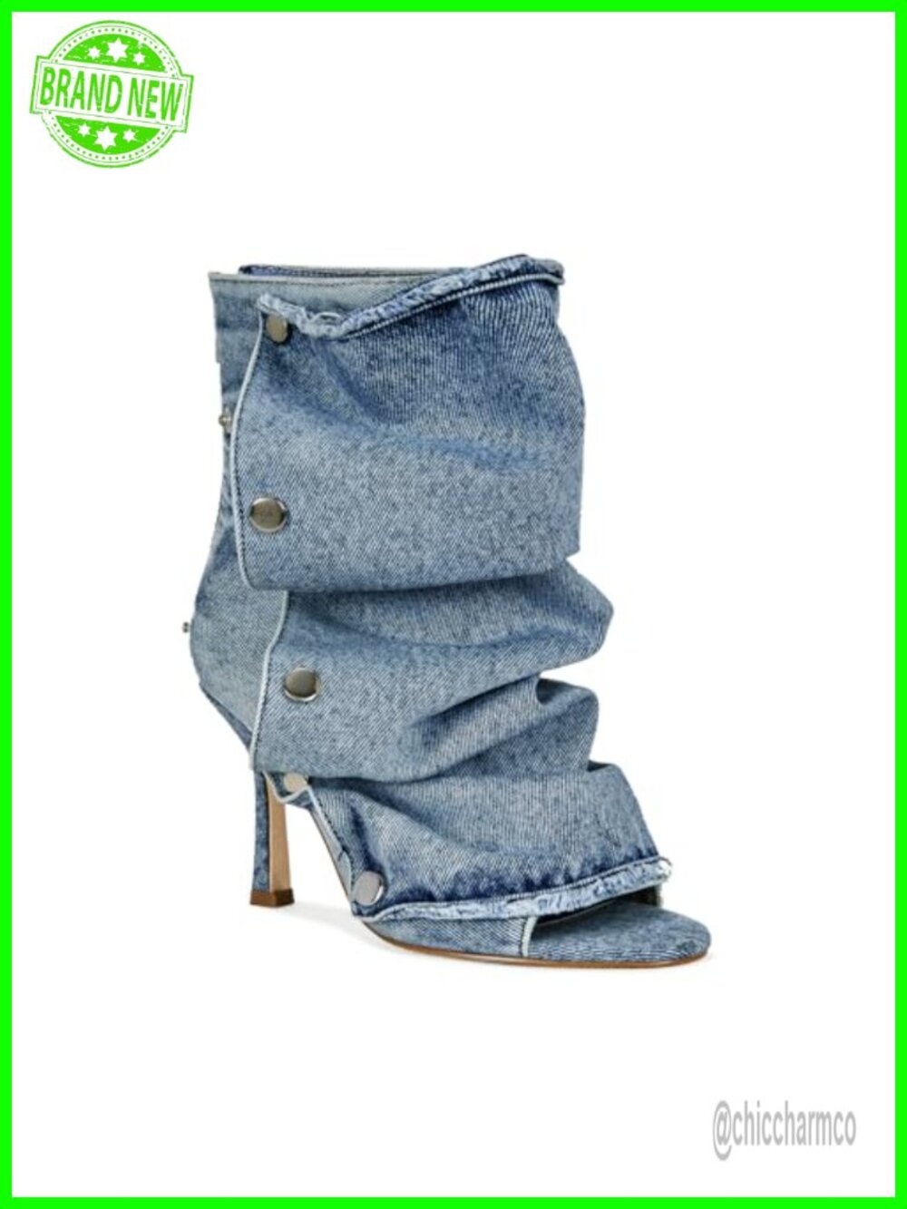 Women's Open Toe Slouchy Stiletto High Heel Denim Ankle Boots